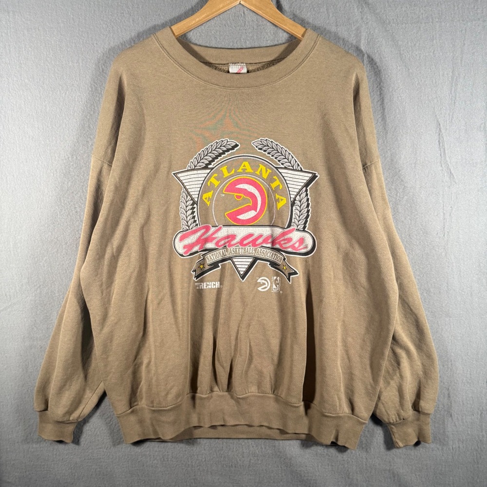 Vintage Atlanta Hawks Sweatshirt Jerzees Trench Distressed Tan Mens 2X USA Made